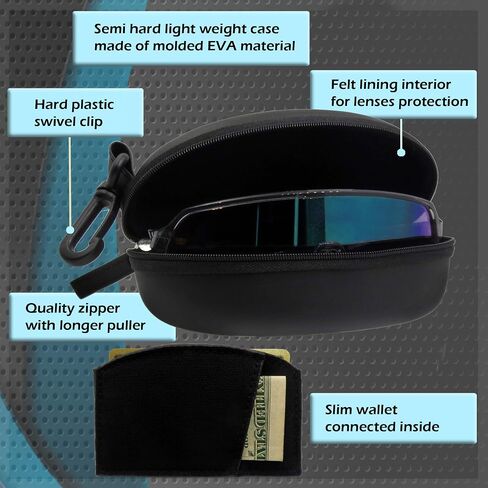 حقيبة النظارات الشمسية الرياضية MyEyeglassCase ومحفظة نحيفة وحقيبة نظارات كبيرة شبه صلبة مع مشبك حزام وحقيبة ناعمة وقماش in Kuwait