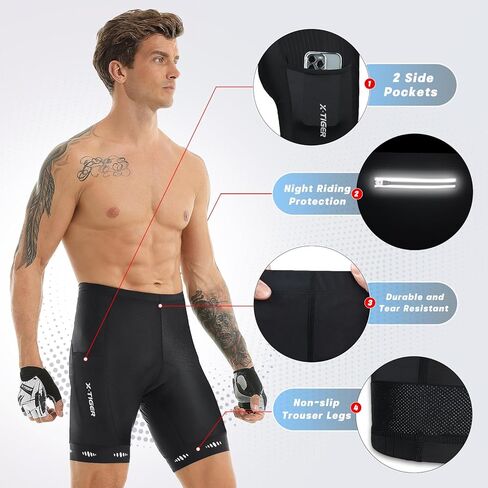 X-TIGER شورت رجالي لركوب الدراجات 5D مبطن لركوب الدراجات للرجال، ركوب الدراجات على الطرق الجبلية بعامل حماية من الأشعة فوق البنفسجية 50+ شورت ركوب الدراجات بجيوب بسحاب in Kuwait