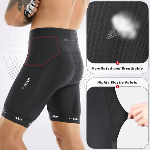 X-TIGER شورت رجالي لركوب الدراجات 5D مبطن لركوب الدراجات للرجال، ركوب الدراجات على الطرق الجبلية بعامل حماية من الأشعة فوق البنفسجية 50+ شورت ركوب الدراجات بجيوب بسحاب in Kuwait