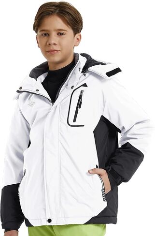 Wantdo Boy's Waterproof Ski Jacket Fleece Snowboarding Jackets Warm Thick Winter Coat Hooded Raincoats in Kuwait