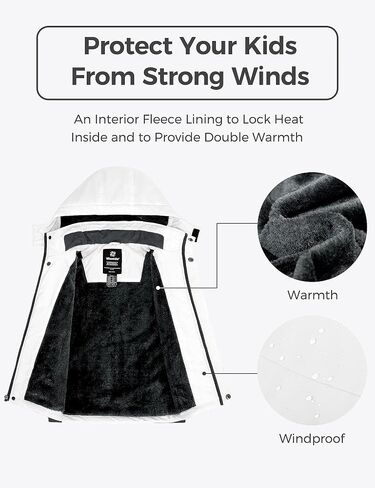 Wantdo Boy's Waterproof Ski Jacket Fleece Snowboarding Jackets Warm Thick Winter Coat Hooded Raincoats in Kuwait