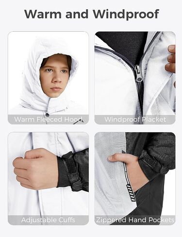 Wantdo Boy's Waterproof Ski Jacket Fleece Snowboarding Jackets Warm Thick Winter Coat Hooded Raincoats in Kuwait