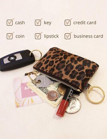 Heesch 2 حزمة محفظة صغيرة للعملات المعدنية الفهد تغيير المحفظة الصغيرة سستة الحقيبة المحفظة للنساء (الفهد والفهد العاجي) in Kuwait