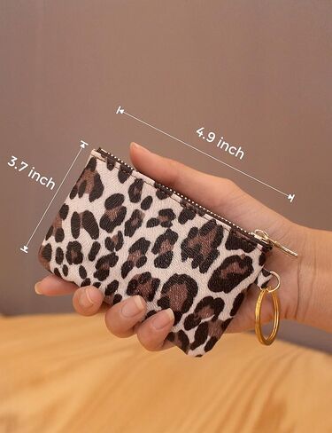 Heesch 2 حزمة محفظة صغيرة للعملات المعدنية الفهد تغيير المحفظة الصغيرة سستة الحقيبة المحفظة للنساء (الفهد والفهد العاجي) in Kuwait