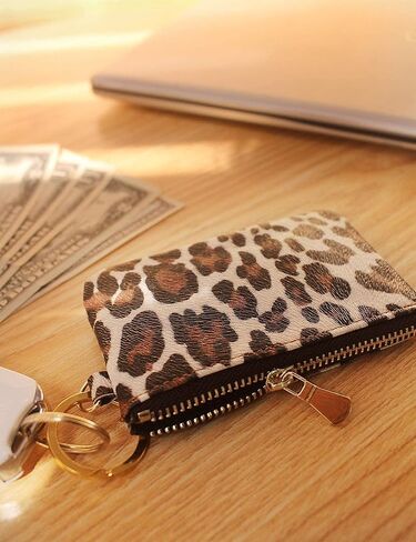 Heesch 2 حزمة محفظة صغيرة للعملات المعدنية الفهد تغيير المحفظة الصغيرة سستة الحقيبة المحفظة للنساء (الفهد والفهد العاجي) in Kuwait