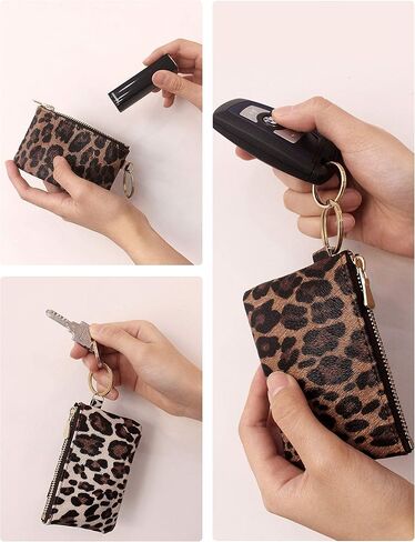 Heesch 2 حزمة محفظة صغيرة للعملات المعدنية الفهد تغيير المحفظة الصغيرة سستة الحقيبة المحفظة للنساء (الفهد والفهد العاجي) in Kuwait