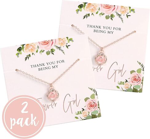 هدية فتاة الزهرة من Pop Fizz Designs - قلادة فتاة الزهرة (مجموعة من 2) | مجوهرات البنات | قلادة فتاة الزهرة | هدايا فتاة الزهرة من العروس in Kuwait