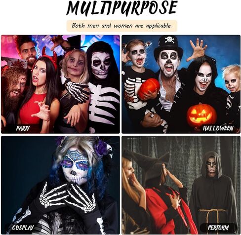 بريتي زوم قفازات كاملة الاصابع بتصميم هيكل عظمي للمعصم، قفازات جمجمة للهالوين، كما هو موضح، مقاس M, كما هو موضح in Kuwait