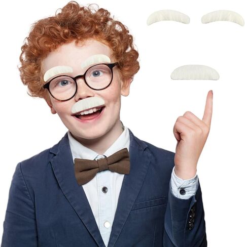 Old Man Costume Old Man Stick-on Mustache and Eyebrows Set, Fake Mustache Costume Bushy Grey White Eyebrows and Moustache Kit in Kuwait