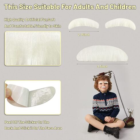 Old Man Costume Old Man Stick-on Mustache and Eyebrows Set, Fake Mustache Costume Bushy Grey White Eyebrows and Moustache Kit in Kuwait