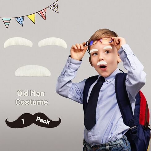 Old Man Costume Old Man Stick-on Mustache and Eyebrows Set, Fake Mustache Costume Bushy Grey White Eyebrows and Moustache Kit in Kuwait