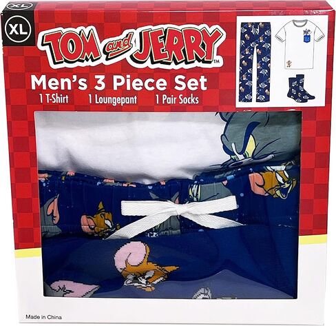 طقم صالة توم وجيري للرجال مكون من 3 قطع في صندوق هدايا يتضمن تي شيرت وسروال مريح وجوارب بمقاسات S-m-l-xl in Kuwait