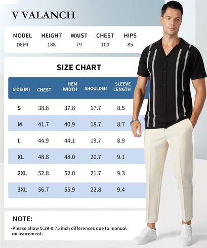V VALANCH Men’s Short Sleeve Knit Polo Shirt Vintage Vercital Stripe Camp Collar Button Down Shirt in Kuwait