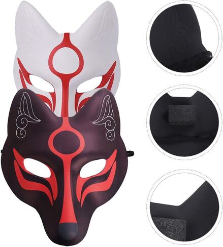 NOLITOY Cosplay قناع ثعلب مكون من قطعتين لحفلة تنكرية للهالوين، غطاء وجه ثعلب أقنعة كابوكي اليابانية لزي الهالوين، ديكور منزلي للأداء in Kuwait