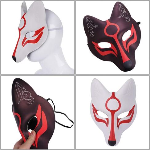 NOLITOY Cosplay قناع ثعلب مكون من قطعتين لحفلة تنكرية للهالوين، غطاء وجه ثعلب أقنعة كابوكي اليابانية لزي الهالوين، ديكور منزلي للأداء in Kuwait