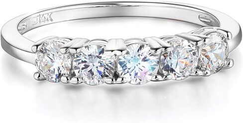 Wellingsale السيدات الصلبة 14K الذهب الأبيض المصقول تشيكوسلوفاكيا مكعب زركونيا جولة قطع خمسة 5 حجر الذكرى الزفاف الفرقة in Kuwait