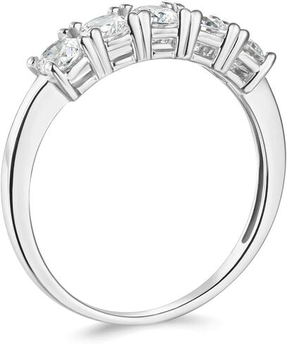Wellingsale السيدات الصلبة 14K الذهب الأبيض المصقول تشيكوسلوفاكيا مكعب زركونيا جولة قطع خمسة 5 حجر الذكرى الزفاف الفرقة in Kuwait