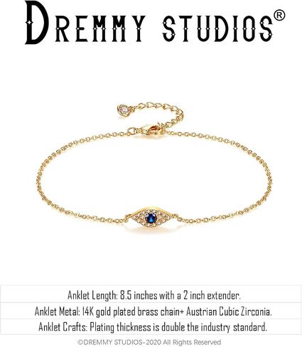 خلخال بسلسلة ذهبية بسيطة من Dremmy Studios، قرص أنيق مطلي بالذهب/الفضة عيار 14 قيراط وعين الشر سوار كاحل صيفي للشاطئ مجوهرات للنساء in Kuwait