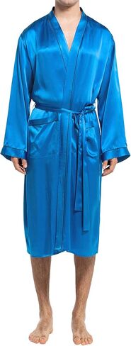 COLD POSH Men's Real Silk Robe Luxury Lightweight Bathrobe for Men Long Sleeve Mulberry Silk Sleepwear in Kuwait