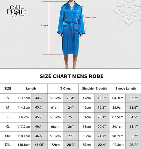 COLD POSH Men's Real Silk Robe Luxury Lightweight Bathrobe for Men Long Sleeve Mulberry Silk Sleepwear in Kuwait