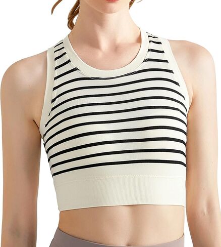 TECOX Women's Longline Padded Crop Tank Tops Racerback Workout Medium Support High Neck Ribbed Sports Bra with Built in Bra in Saudi Arabia