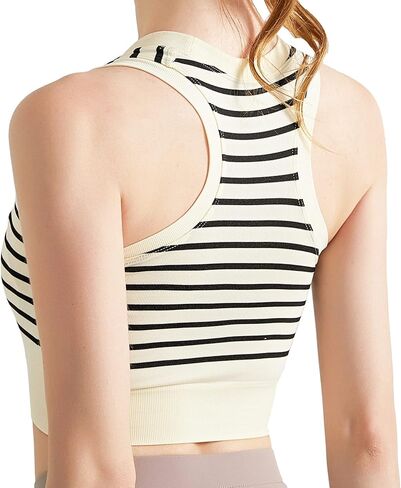 TECOX Women's Longline Padded Crop Tank Tops Racerback Workout Medium Support High Neck Ribbed Sports Bra with Built in Bra in Saudi Arabia