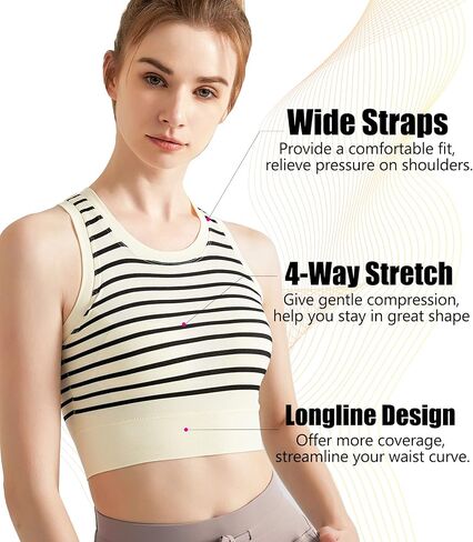 TECOX Women's Longline Padded Crop Tank Tops Racerback Workout Medium Support High Neck Ribbed Sports Bra with Built in Bra in Saudi Arabia