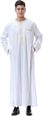 Men's Muslim Clothes Durable Kaftan Robe Dubai Long Gown Ethnic Clothes,1pc Soft Robe in Kuwait