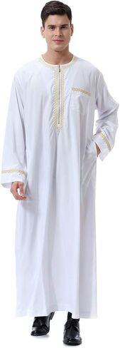 Men's Muslim Clothes Durable Kaftan Robe Dubai Long Gown Ethnic Clothes,1pc Soft Robe in Kuwait