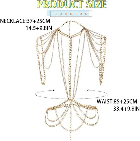 Cosydays Punk Chest Body Chain Gold Bra Chains Necklace Layered Body Chains Rave Party Wiast Chain for Women and Girls in Saudi Arabia