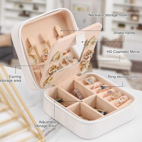 XZUZ Small Travel Jewelry Box With Mirror, Portable Jewelry organizer Display Storage Box for Earrings Rings Necklaces, Jewelry ase for female Girls white 1pc in Saudi Arabia