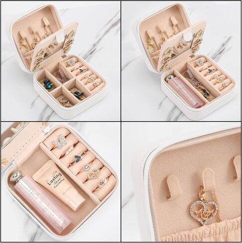 XZUZ Small Travel Jewelry Box With Mirror, Portable Jewelry organizer Display Storage Box for Earrings Rings Necklaces, Jewelry ase for female Girls white 1pc in Saudi Arabia