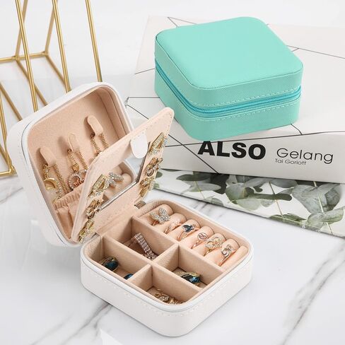 XZUZ Small Travel Jewelry Box With Mirror, Portable Jewelry organizer Display Storage Box for Earrings Rings Necklaces, Jewelry ase for female Girls white 1pc in Saudi Arabia
