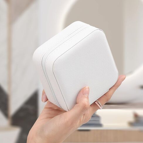 XZUZ Small Travel Jewelry Box With Mirror, Portable Jewelry organizer Display Storage Box for Earrings Rings Necklaces, Jewelry ase for female Girls white 1pc in Saudi Arabia