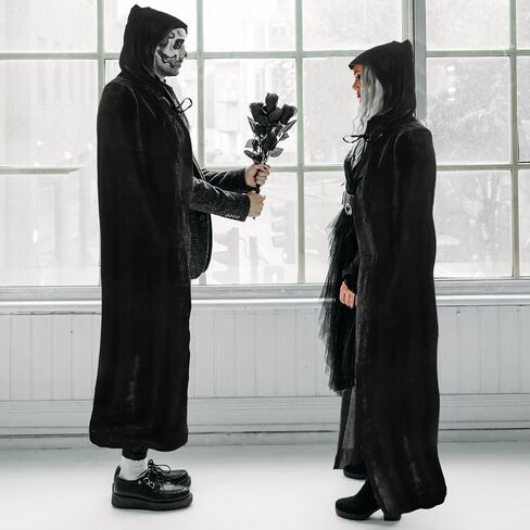رداء أسود مع غطاء رأس للجنسين من DAYI، عباءة سوداء مع غطاء رأس للنساء، زي ساحر رداء الهالوين للحفلات مقاس 59 بوصة in Kuwait