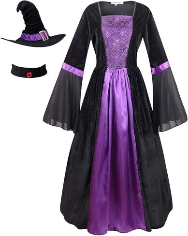 Colorful House Women Wicked Witch Costume, Purple Long Sorceress Classic Dress in Kuwait