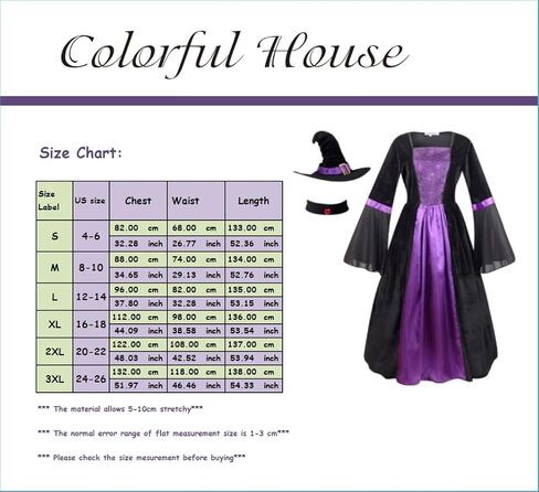 Colorful House Women Wicked Witch Costume, Purple Long Sorceress Classic Dress in Kuwait
