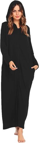 رداء Ekouaer للنساء بسحاب رداء للاسترخاء بطول كامل وجيوب ملابس نوم رداء منزلي كاجوال مستقيم in Kuwait