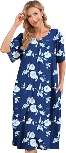 فساتين UDFORSK House للنساء مع جيوب Mumu Duster Housecoat فستان فناء قصير الأكمام S-3XL in Kuwait