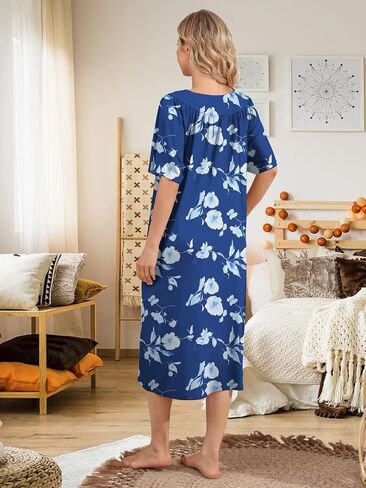 فساتين UDFORSK House للنساء مع جيوب Mumu Duster Housecoat فستان فناء قصير الأكمام S-3XL in Kuwait
