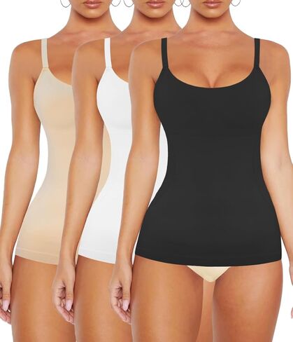 VVX Womens Shapewear for Women Tummy Control Tank Top Body Shape Seamless Compression Camisole Tops （3pk Black+White+Nude S） in Kuwait