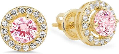 1.60 ct Round Cut ideal VVS1 Conflict Free Gemstone Halo Solitaire Pink CZ Designer Solitaire Stud Screw Back Earrings Solid 14k Yellow Gold in Saudi Arabia