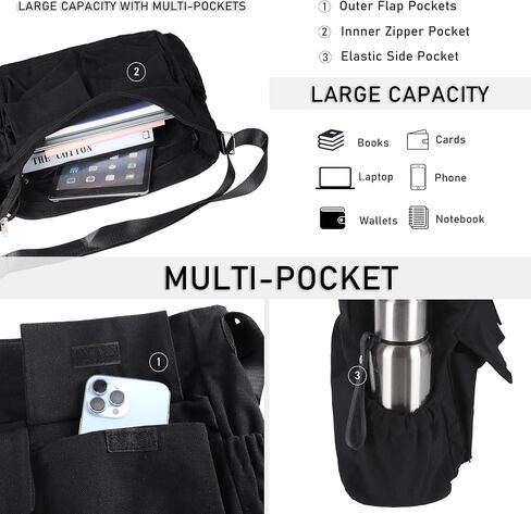 Canvas Messenger Bag Crossbody Shoulder Bag for Men Women Vintage Tote Laptop Bag Large Hobo Bag with Multiple Pockets in Kuwait