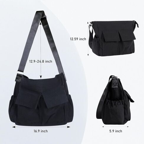 Canvas Messenger Bag Crossbody Shoulder Bag for Men Women Vintage Tote Laptop Bag Large Hobo Bag with Multiple Pockets in Kuwait