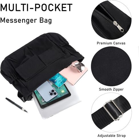 Canvas Messenger Bag Crossbody Shoulder Bag for Men Women Vintage Tote Laptop Bag Large Hobo Bag with Multiple Pockets in Kuwait