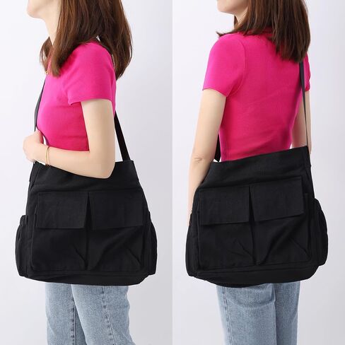 Canvas Messenger Bag Crossbody Shoulder Bag for Men Women Vintage Tote Laptop Bag Large Hobo Bag with Multiple Pockets in Kuwait