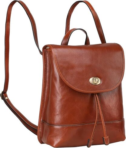 باونس شنطة ظهر عصرية من الجلد الايطالي قابلة للتحويل للنساء، شنطة كتف صغيرة مع قفل دوار بلون بني، مقاس واحد، شنطة ظهر عصرية من الجلد للنساء, بني in Kuwait