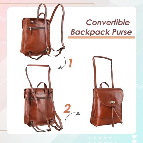 باونس شنطة ظهر عصرية من الجلد الايطالي قابلة للتحويل للنساء، شنطة كتف صغيرة مع قفل دوار بلون بني، مقاس واحد، شنطة ظهر عصرية من الجلد للنساء, بني in Kuwait