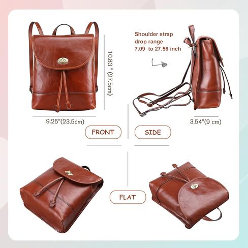 باونس شنطة ظهر عصرية من الجلد الايطالي قابلة للتحويل للنساء، شنطة كتف صغيرة مع قفل دوار بلون بني، مقاس واحد، شنطة ظهر عصرية من الجلد للنساء, بني in Kuwait