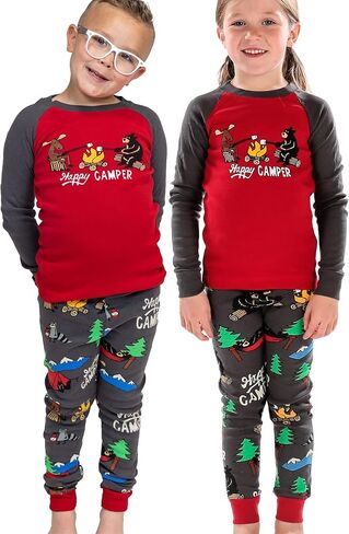 Lazy One Warm Long-Sleeve PJ Sets for Girls and Boys, Cozy, Comfy, Funny Kids' Pajama Sets, Animal, Bear & Moose in Kuwait